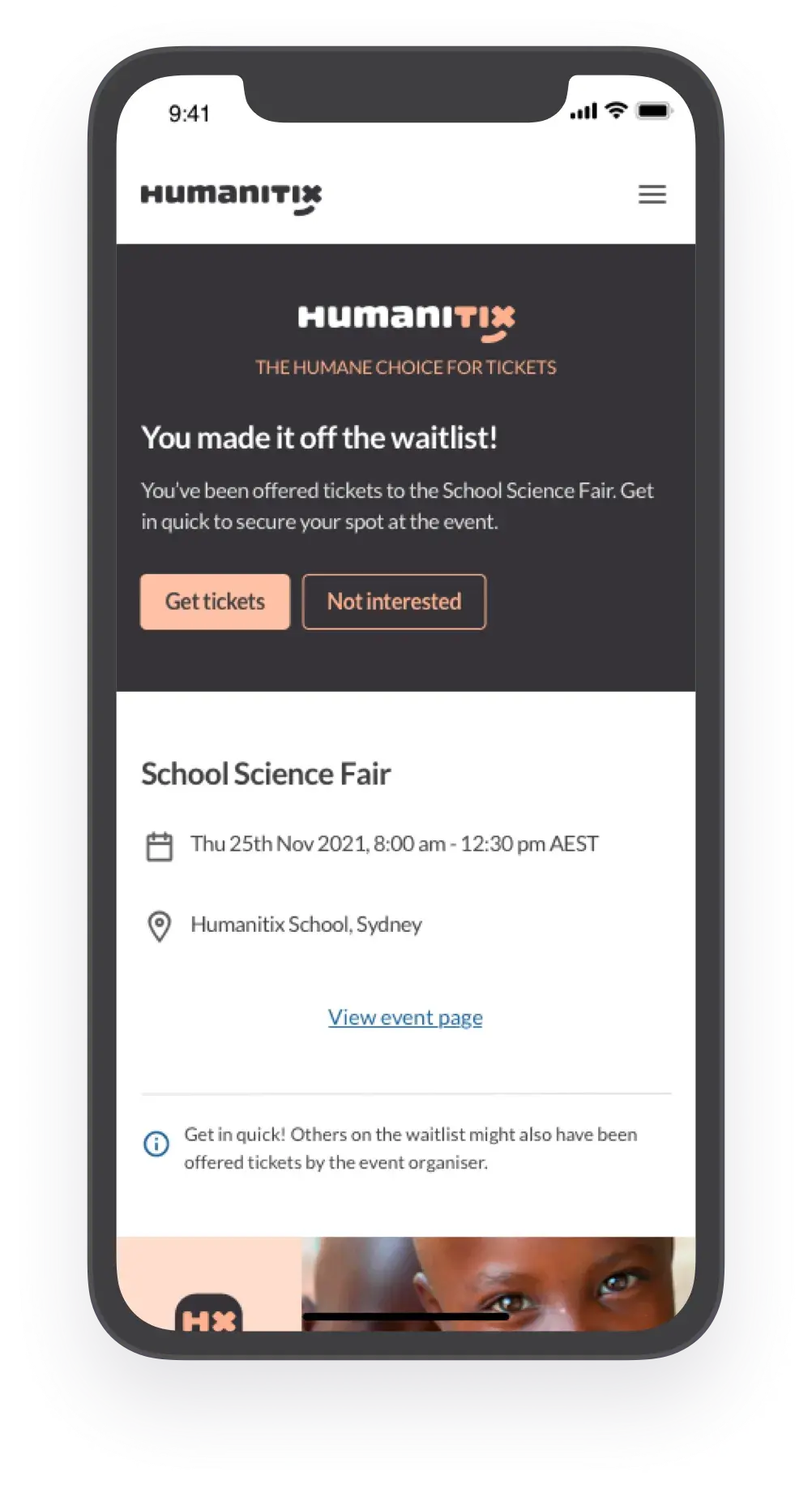 A waitlist offer on mobile