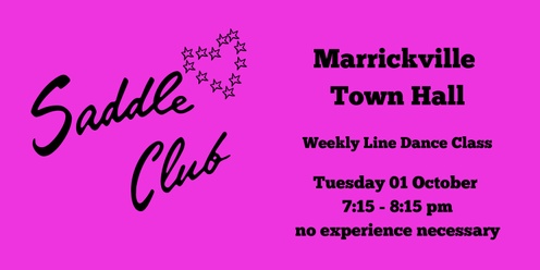 Saddle Club - TUESDAY 1 October - Weekly Line Dance Class 