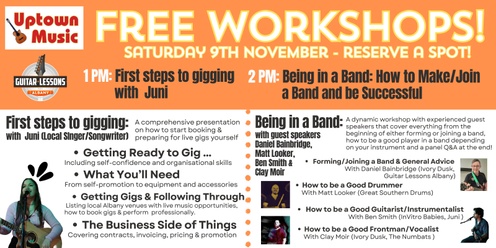 Free Workshops @ Uptown Music: First Steps to Gigging and Being in a Band