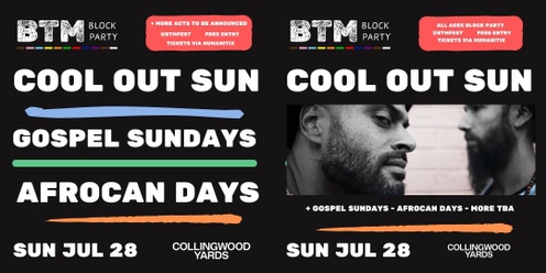 BTM Block Party ft Cool Out Sun, Gospel Sundays, Afrocan Days & more