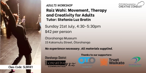 Adult Workshop: Raiz Wahi : Movement, Therapy  and Creativity for Adults (Workshop Code SLBRW1)