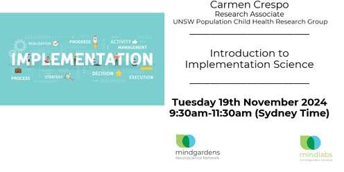 Introduction to Implementation Science (Employees of UNSW, SESLHD, Black Dog Institute and NeuRA - Discount Tickets $20: Use code IMPVIP)