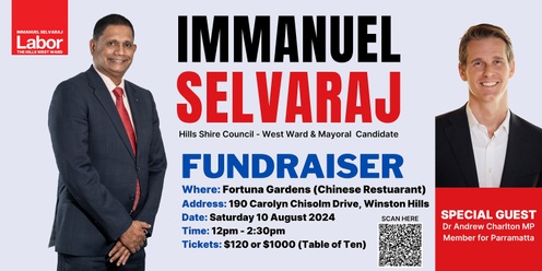 Immanuel Selvaraj Hills Shire Council - West Ward & Mayoral Fundraiser