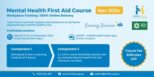 Online Mental Health First Aid Course - November 2024 (Evening sessions)
