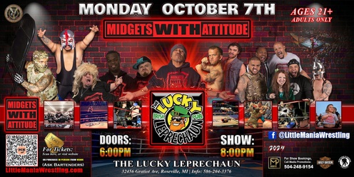 Roseville, MI - Midgets With Attitude: Fight Night @ Lucky Leprechaun Irish Pub (Ages 21+)