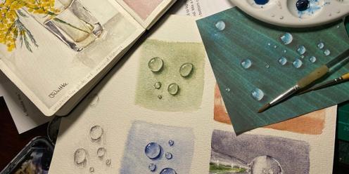 Watercolour & Mixed Media:  Glass Reflections & Water Droplets