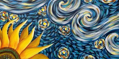 Van Gogh, Sunflower under a starry night~Paint & Sip_June_2
