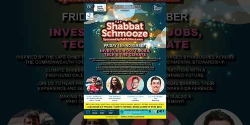 Shabbat Project Schmooze "INVESTING, FOOTY, JOBS, TECH & THE CLIMATE" Collab with Jewish Climate Network