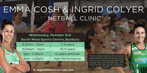 Emma Cosh and Ingrid Colyer Netball Clinic 