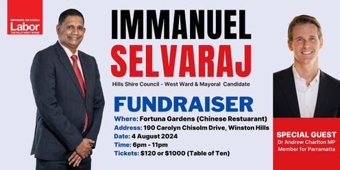 Immanuel Selvaraj Hills Shire Council - West Ward & Mayoral Fundraiser