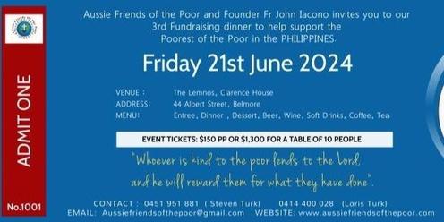 Aussie Friends of the Poor Fundraising Dinner