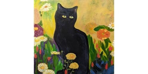 Klimt inspired kitty in the garden Paint & Sip Workshop
