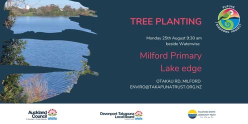 Milford Primary Tree Planting - lake edge