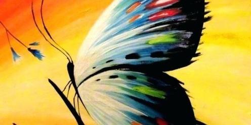 Evans Head Kids Painting Sunset Butterfly 13th July - Creative Kids Vouchers Expire 30th June 23 - So Book Ahead, Book Now!