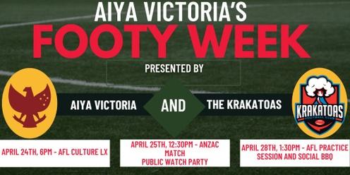 AIYA Victoria's Footy Week: AFL Practice Session and BBQ with the Krakatoas Football Club