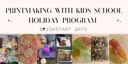 Printmaking with kids school holiday program 
