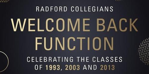 Collegians Welcome Back Function - Class of 1993, 2003 and 2013