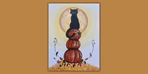 Black Cat on Stacked Pumpkins Instructed Painting Event