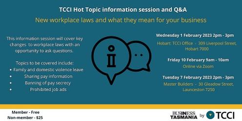TCCI Hot Topic - New workplace laws and what they mean for your business (Hobart) 