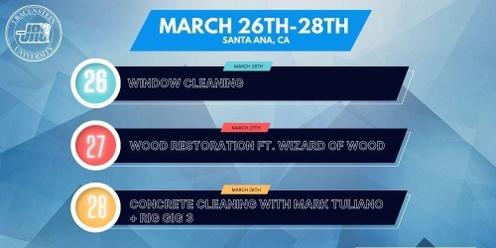 March 26-28th: Window Cleaning, Wizard of Wood, Wood Restoration, Concrete Cleaning