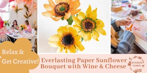 Everlasting Paper Sunflower Bouquet with Wine & Cheese