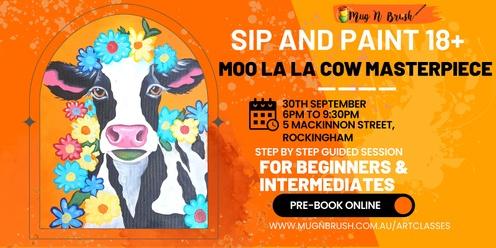 *New* Moo lala Cow masterpiece - Sip 'n Paint 18+ Adults Acrylic Art class 