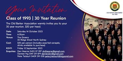 Barker College – Class of 1993, 30 Year Reunion (@ The Greens, North Sydney)