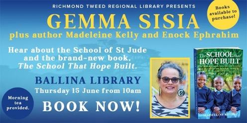 Gemma Sisia plus author Madeleine Kelly and Enock Ephrahim at Ballina Library