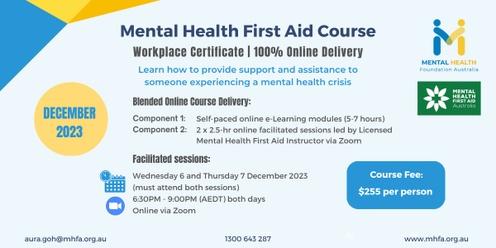 Online Mental Health First Aid Course - 6 & 7 December 2023
